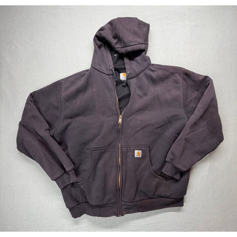 Vintage Carhartt Full Zip Hooded Sweatshirt Jacket Black Distressed Workwear